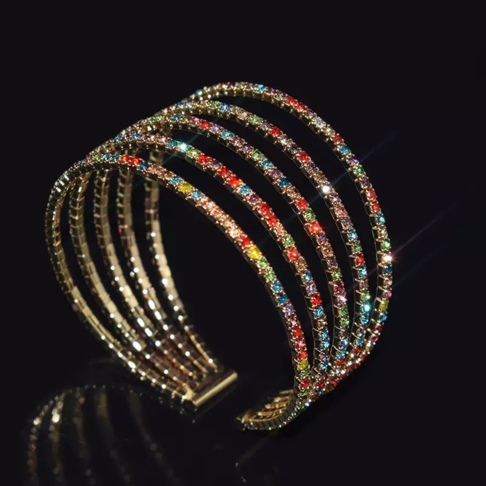 Multicolored Rhinestone Cuff Bracelet - Picture 3 of 3